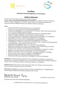 Zertifikat LAVIA Familientrauerbegleitung über den Aufbau Lehrgang „Kinder, Jugend- und Familientrauerbegleitung in Praxis und Wissen“